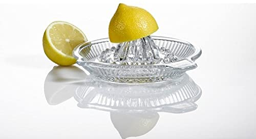 DUHALINE Spremiagrumi, spremiagrumi portatile, alesatore a cristallo, spremiagrumi manuale con manico e beccuccio per succo fresco, arancio lime, vetro trasparente pesante