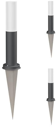 ledscom.de 3 Stück Pollerleuchte PORU, Glas, mit Erdspieß für außen, anthrazit, rund, 37,5cm