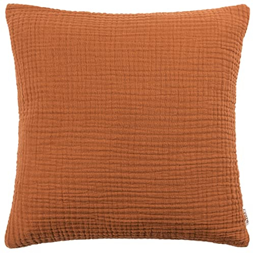 Yard Lark Cushion Cover (Pecan, 45 x 45 cm) | Soft Minimalistic Textured Muslin Cotton Decorative Case