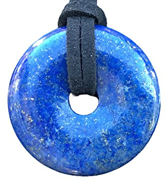 Steinfixx® - Premium Lapislazuli Donut optional als Kette mit Silber- oder Goldanhänger und 80cm Lederband | Heilstein | Edelstein | Chakra-Stein