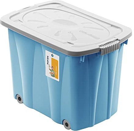 PAFEN Piraten Spielzeugkiste 62l mit Rollen - Schatzkiste 58 x 42 x 37,5cm - Spielzeugbehälter mit Deckel Aufbewahrungsbox für Kinder Ordnungsbox, Blue