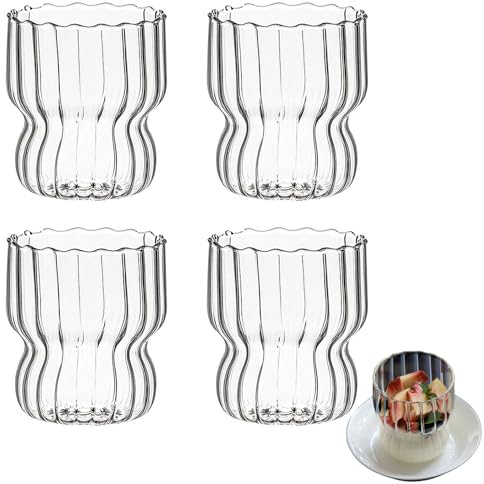 4 Stück Gläser Tasse, Trinkgläser, Bier Glas, Wassergläser Streifen, Dessertgläser, Espressotassen, Saftgläser, Teeglas Ripple, Für Latte, Tee, Eis, Milch, Bier