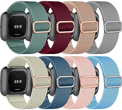 Zspoly 8 Stück Armband Kompatibel mit Fitbit Versa 2 Armband/Fitbit Versa Damen Herren, Verstellbares Dehnen Nylon Sport Ersatzarmband für Fitbit Versa 2/Versa/Versa Lite/SE
