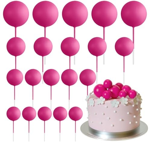 ASTARON 20 Pcs Ball Cake Topper Decorations Mini Balloons Cake Topper Sticks Hot Pink Balls Cake Picks Cake Topper Balls Cake Decorations for Wedding Birthday Cake Decorations