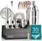 Martini - Set shaker per cocktail con supporto, set da cocktail argentato, kit per barista mixology, kit per la preparazione di cocktail, accessori per cocktail per bevande a casa e bar, set da bar,