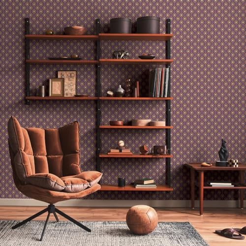 A.S. Création 395372 Papier peint intissé style rétro années 70 Violet/orange/beige/noir/blanc 8,50 m x 0,53 m