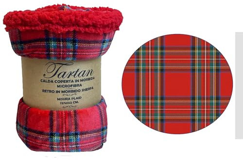 Home Tresor - Coperta Pile Divano Scozzese Coperta Plaid Pelouche di Flanella Plaid Divano Caldo Super Morbido Invernale Doppio Strato Copriletto Fantasia Tartan Rosso - Plaid 127x152