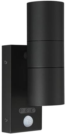Kerry Outside Wall Lights with Sensor, IP65 Waterproof Up Down Outdoor Lighting, External Pir Wall Mount Security Light, Black Stainless Steel Exterior Light Mains Powered for Front Door (Bulb Excl.)