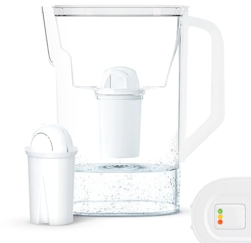 Wessper Caraffa Filtrante 2.7L per Acqua con Contatore | Sostituzione per cartuccia filtrante Aquaphor Standard Brita Classic Dafi Classic | Caraffa Filtrante + Cartuccia Filtrante Aquaclassic – Blanc