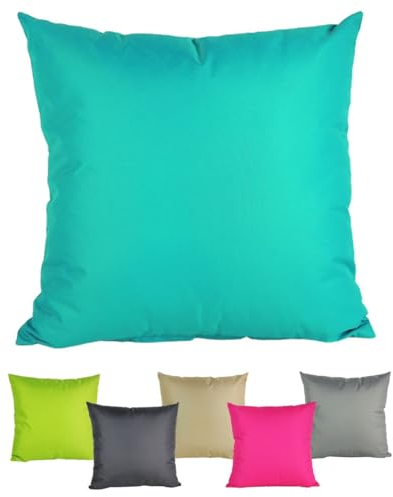 JACK 40x40cm Outdoor Lounge Kissen Dekokissen inkl. XXL-Füllung Wasserabweisend Sitzkissen Garten Stuhl Lotus Effekt, Farbe:Türkis