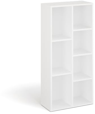 KOMTO Bücherregal Weiß - Bücherschrank Regal Schmal mit 7 Fächern für Wohnzimmer, Kinderzimmer, Schlafzimmer | Book Shelf Sola 50B x 24T x 106H cm