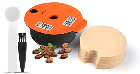 Tas simo Wiederverwendbare Kapseln mit Papierfiltern, wiederverwendbare Kaffeekapseln, kompatibel mit Bosch Tasimo Maschinen, Kaffeefilter, nachfüllbare Kaffeepads mit lesbarem Barcode (220 ml)