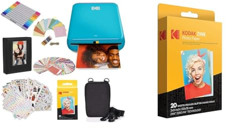 KODAK Step Sofortbilddrucker mit Bluetooth/NFC & 2 x3 Premium Zink Fotopapier (20 Blatt) Kompatibel PRINTOMATIC Smile- und Step-Kameras und -Drucker, 20 Stück (1er Pack)