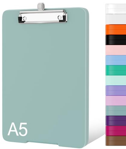 Piasoenc Kleines Klemmbrett mit Aufbewahrung, A5-Organisationsbox mit Stifthalter, Kunststoff-Klemmbrett mit flachem Profil-Clip für Krankenschwestern, Lehrer, Blaugrün