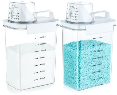 Tokokimo Pack of 2 Washing Powder Storage, Laundry Powder Storage Detergent Dispenser, Laundry Room Organization Detergent Container for Fabric Softener Scent Booster, 1800ml / 2pcs