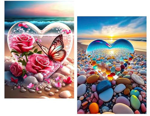 TAIXING 2 Stück Diamond-Painting Set, 5D Diamond-Painting Erwachsene, Liebe Strand Full Drill Diamant-Painting Bilder DIY Diamant Kunst Malerei Stickerei Set für Haus Wand Dekoratione(30x40cm)