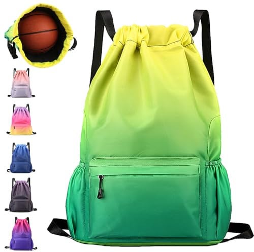 AUNGCSHE Turnbeutel Sportbeutel Mädchen Jungen, Schwimmtasche Kinder, Turnbeutel mit Kordelzug, Wasserdichter Rucksack, Sportrucksack, 33 * 16 * 49 cm Große Kinder Sporttasche (Grün)
