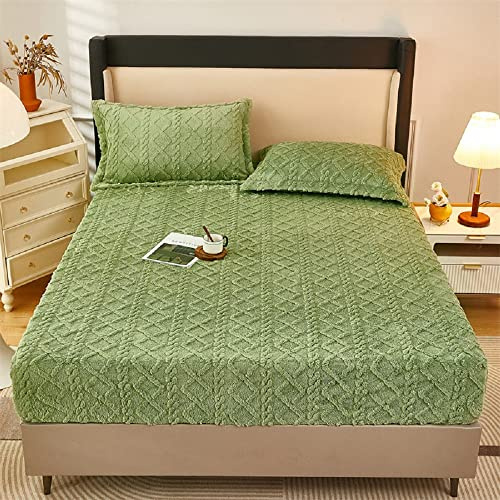 Lanqinglv Fleece Plüsch Spannbettlaken 140x200cm Grün Kuschelige Flauschig Cashmere-Touch Winter Warm Bettlaken Spannbetttuch für Boxspringbett Topper Matratze bis 25-30 cm