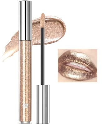 Tkekruh Flüssiger Lippenstift, Schimmernde Lippenstifte, 2-in-1 Lipstick＆Lidschatten Lippenstift, Antihaft-Lipgloss, Eyeshadow Mehrzweckfarbe, Lipstick Lipsticks, Langanhaltende Farbe, Helles Gold