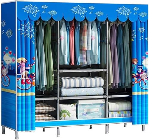 ZHENCHAO Armoire en Tissu avec Rideau de Porte et cloison, Portant à vêtements Multifonctionnel avec Plusieurs Plates-Formes, Grande Armoire pour Chambre, Bureau et Salon 143 * 45 * 170CM