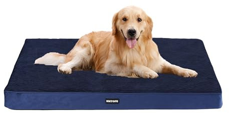 HMTOPE Orthopädisches Hundebett, 10cm Dicke Hundekissen für Mittelgroße Hunde, Grosse Hunde, Abnehmbar und Waschbar Hundematte, rutschfeste Unterseite, Wasserdichtes Innenfutter, 112 cm, Navyblau