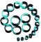 Longbeauty 20er Set/10 Paare Hart Silikon Tunnel Set Dehnungsset Ohr Piercing Schmuck Double Flared Stretching Expander 6MM-25MM, Türkis & Schwarz