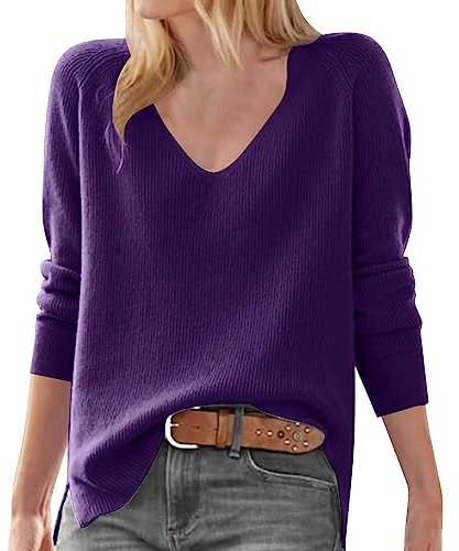 Pull Femme Hiver Chic Et Chaud Pull Femme Laine Chandail à Manches Chauve-Souris à col en V Amincissant et élégant pour Femmes Pull en Laine Femme Hiver Pull Femme Rose Fushia (PP2, S)