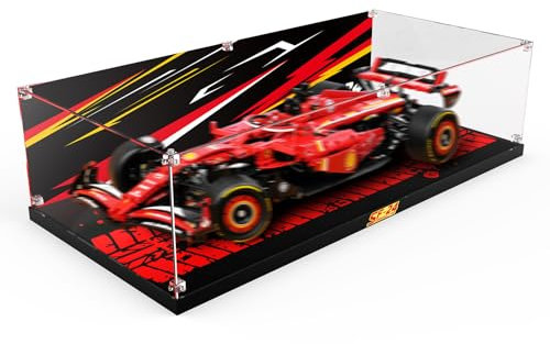 cooldac Acryl-Vitrine kompatibel mit Lego 42207 Ferrari SF-24 F1 Rennauto (Nur Box, Kein Modell), Staubdichtes Transparentes HD Backdrop Display Case für Lego Technic 42207 F1 Ferrari