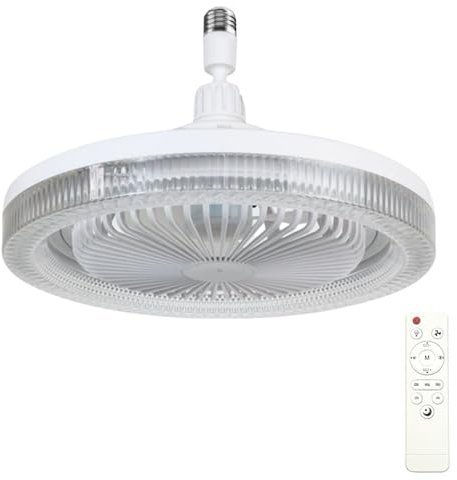 Swoolfe Ventilateur Plafond Avec Lumiere Et Telecommande, LED Ventilateur Silencieux, Douille E27 Ventilateur Dimmable Plafonnier Avec 30W Lampe Intégrée, 5 Pales, 3 Vitesses, Timing