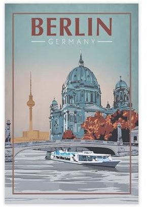 SERHE Vintage-Stadt-Poster, Berlin, Vintage-Leinwand-Poster, Schlafzimmer, Dekoration, Landschaft, Büro, Raumdekoration, Geschenk, 30 x 45 cm