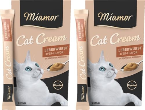 Miamor Cat Snack Cream Saucisse de foie - Lot de 2 paquets de 6 x 15 g + 1 sachet gratuit - Une récompense saine sans additifs inutiles - Délicieuse collation