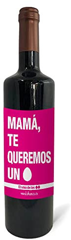 mundohuevo - Botella de Vino Tinto 75cl | Mensaje de Mama te queremos | Día de la Madre | Suave y Aterciopelado | Marida Perfecto Solo