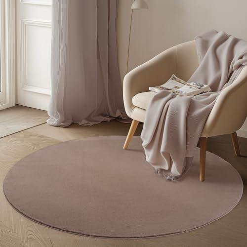 Carpetsale24 Kurzflor Teppich Wohnzimmer 200 cm Rund Braun - Runder Teppich Waschbar, rutschfest, Weich, modern einfarbig Design - für Schlafzimmer, Küche, Esszimmer