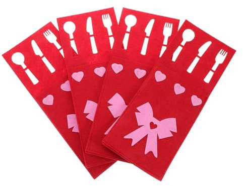 Mikikit 4 Piezas Cuberteria Porta Cubiertos Para Fiesta Titular De Utensilios De Boda Porta Cubiertos Para Mesa Bolsa Porta Cubiertos Porta Utensilios Para Fiesta Tela No Tejida Rojo