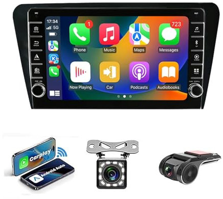 Android 14 Auto Car-Play Autoradio GPS Navigazione stereo Fits per Skoda Octavia 3 A7 2013-2018 Supporto Carplay Android Auto/Vivavoce BT 5.0/Radio FM RDS/Assistente Vocale/Dolby DTS(NF-1 4Core 1+32G)