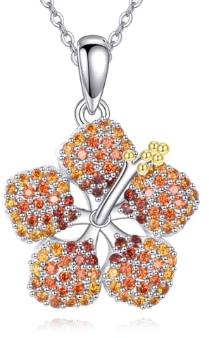 YAFEINI Hibiskus Kette Sterling Silber Blumen Anhänger Halskette Hibiskusblüten Schmuck Geschenk für Damen Frauen