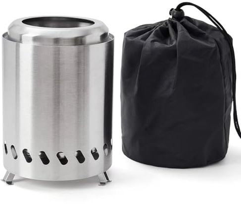 Tragbare Tisch-Feuerschale mit Ständer, inkl. 6 ausziehbare Grillspieße, Mini Outdoor Edelstahl Tischfeuer mit wenig Rauch, betrieben mit Pellets oder Holz, Perfekt für Camping & Garten(Black)