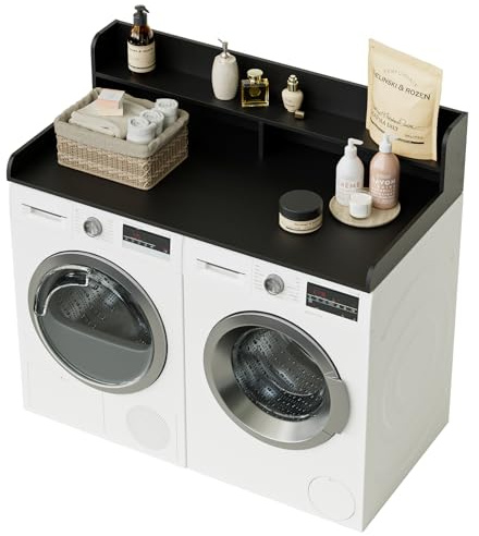 Apetaccat Plan de Travail à 2 Niveaux pour Machine à Laver et sèche-Linge, Organisateur et Rangement pour buanderie, Plan de Travail en Bois pour Machine à Laver et sèche-Linge, Noir