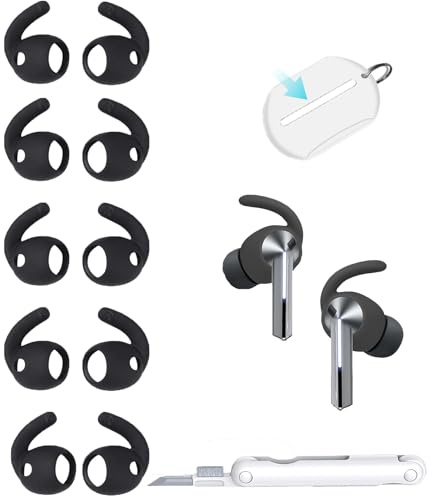 5 Pairs Ear Hooks Covers for Samsung Galaxy Buds 3 Pro(Add Storage Pouch and Cleaning Pen) Sport Silicone Anti-Slip Earhooks for Galaxy Buds 3 Pro Wingtip Anti-Scratch Accessories (Black)