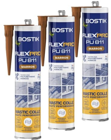 Bostik Mastic Colle Flexpro PU811 – Colle et Jointe Tous Matériaux – Multi-Usages – Intérieur/Extérieur et Milieux Humides – Formule Polyuréthane Haute Performance – Couleur : Marron – 300 ml