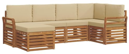 vidaXL Sofagarnituren 6 pcs Natur und Beige Massivholz Akazie, Gartenlounge, modernes Outdoor-Sofa, strapazierfähige Möbel, Terassenkomfort-Set