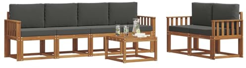 vidaXL Outdoor-Sofagarnitur mit Kissen 7 pcs Natur und Anthrazit, Akazienholz Garten-Sofa-Set, Moderne Gartenmöbel, langlebige Couch, schicke Lounge, ergonomisches Design