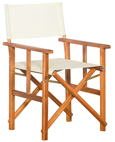 HETFTJN Regiestuhl aus massivem Akazienholz, klappbarer Gartenstuhl für Camping und Terrasse, bequemer Campingstuhl mit Polyester-Sitzfläche, 55 x 56 x 88 cm, Braun und Creme
