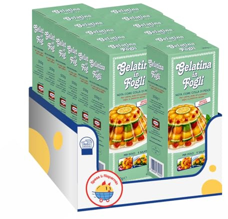 Gelatina in Fogli per Dolci e Dessert – 500 g – Colla di Pesce per Pasticceria, Cheesecake e Preparazioni Salate – Variazioni 4/8/12 Pezzi (12 PEZZI)