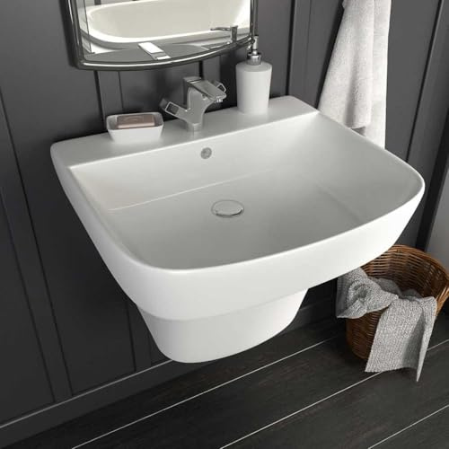 Ziaphsol Lavabo blanco 50 x 45 x 41 cm, cerámica esmaltada, montaje en pared para baño e invitados, lavabo con cuenco grande, interior, moderno, ahorra espacio
