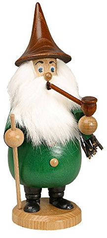 Drechselwerkstatt Uhlig DWU | Handgefertigter Erzgebirge Waldwichtel | Traditionelles Räuchermännchen | Weihnachtsdeko | 20 cm | Wurzelzwerg grün