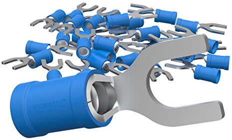 AUPROTEC 100x Gabelkabelschuhe 1,5-2,5 mm² blau, Loch-Ø M6 Teillisoliert PVC SV Kabel-Verbinder aus Kupfer verzinnt