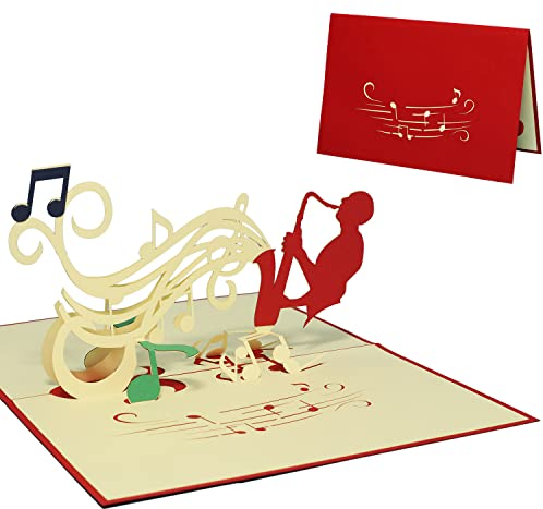 LINPOPUP®, LIN17327, LINPop Up Karte, 3D Karte, Musik, Klappkarte, Geburtstagskarte, Gutscheinkarte Musik Konzert, Grußkarte, Saxophon, N220