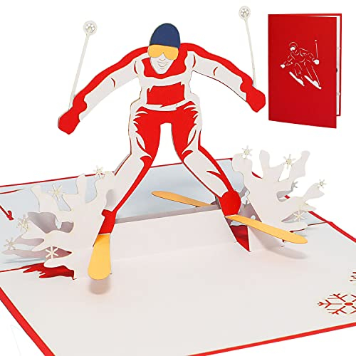 LINPOPUP®, LIN17497, POP UP Karten Sport, Geburtstag, 3D Grußkarten Klappkarten Geburtstagskarte Gutschein für Skifahrer Ski, N270