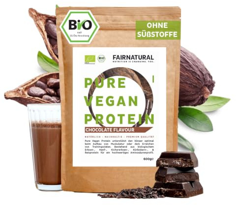 FAIRNATURAL Bio Veganes Proteinpulver Schoko ohne Soja [600G] 5K Protein Pulver Laktosefrei - Vegan Protein Schokolade - Pflanzliches Proteinpulver Regional aus DE - Proteinshake Vegan - Eiweißpulver